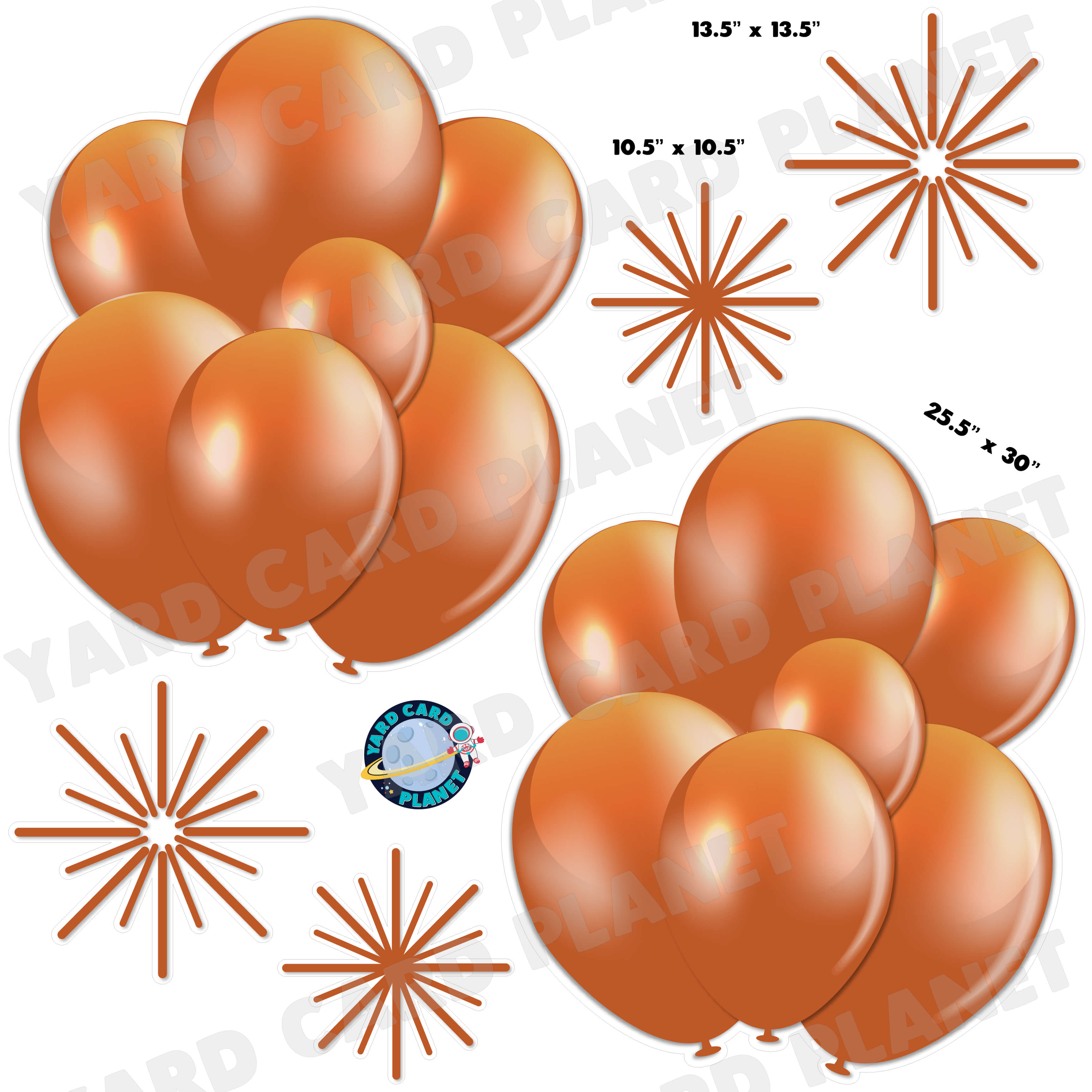Burnt Orange Balloon Bouquets and Starbursts Half Sheet Yard Card Flair Set