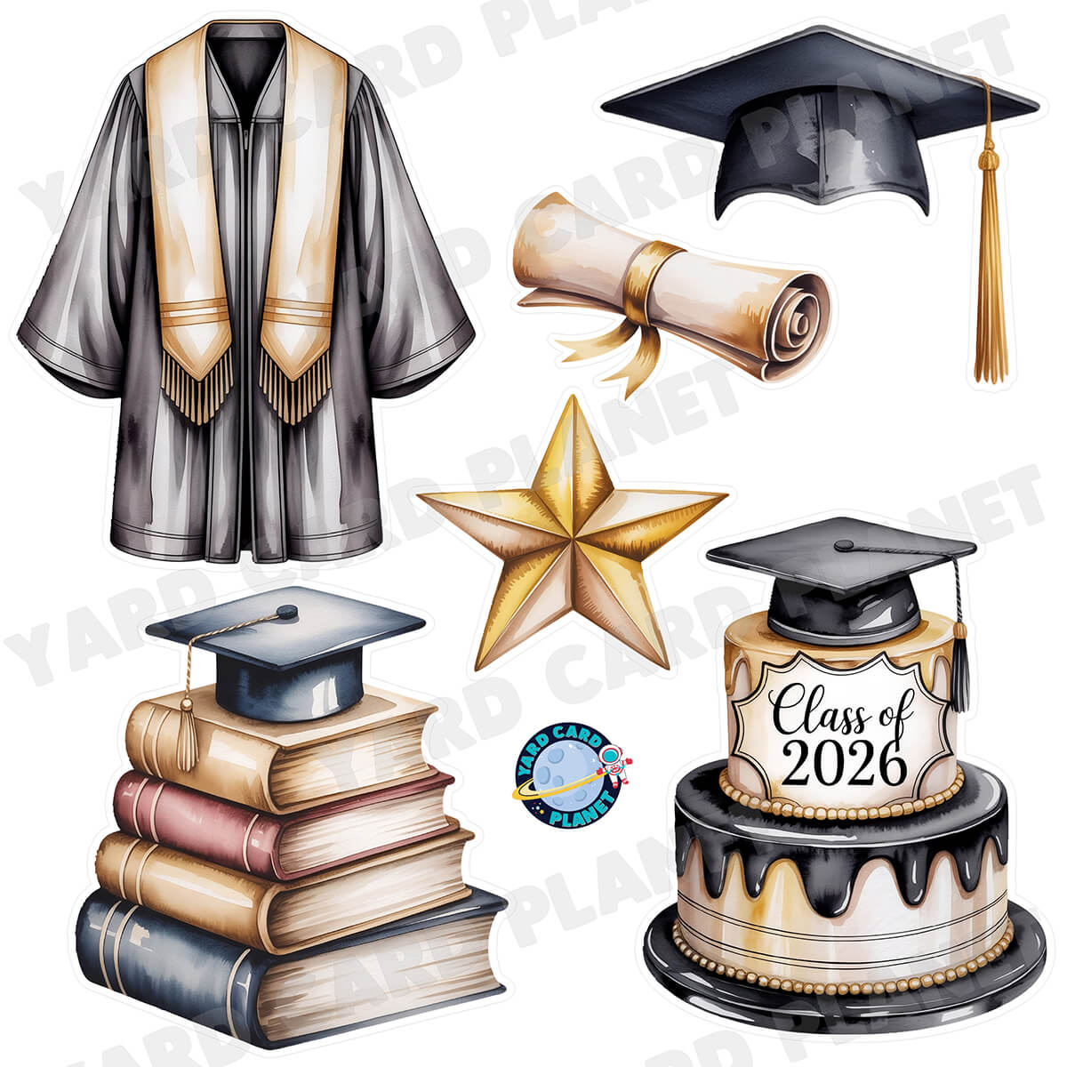 Elegant Graduation Watercolor Half Sheet Yard Card Flair Set