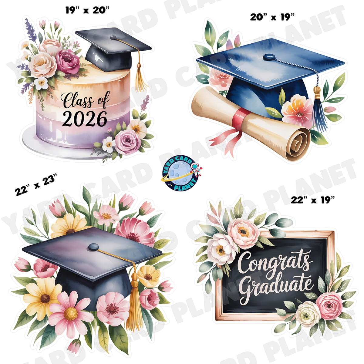 Floral Graduation Half Sheet Yard Card Flair Set