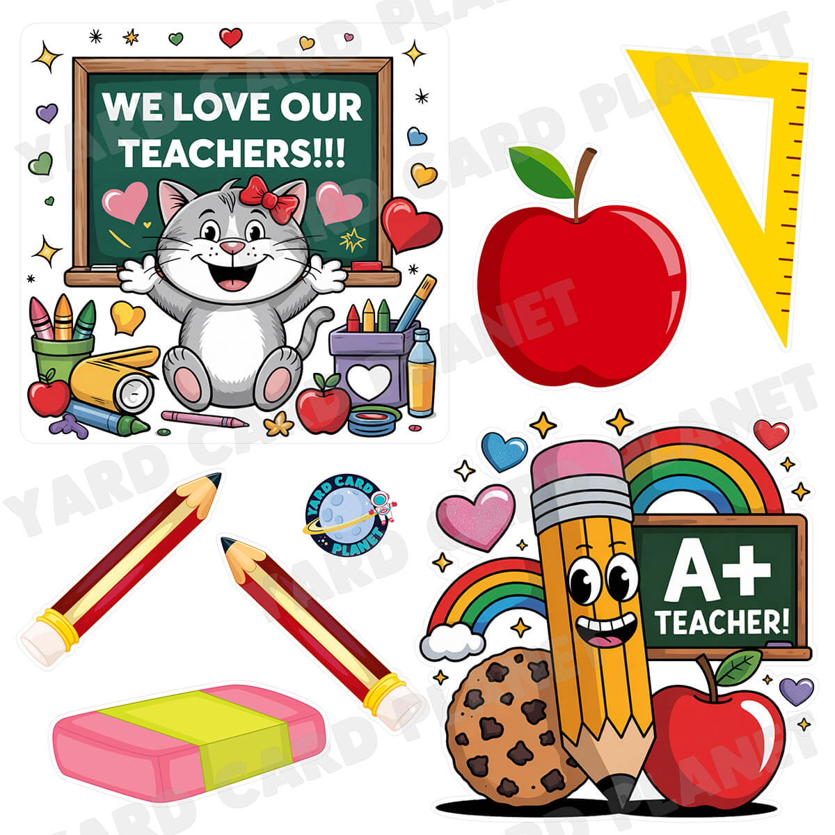 We Love Our Teachers A+ Half Sheet Yard Card Flair Set