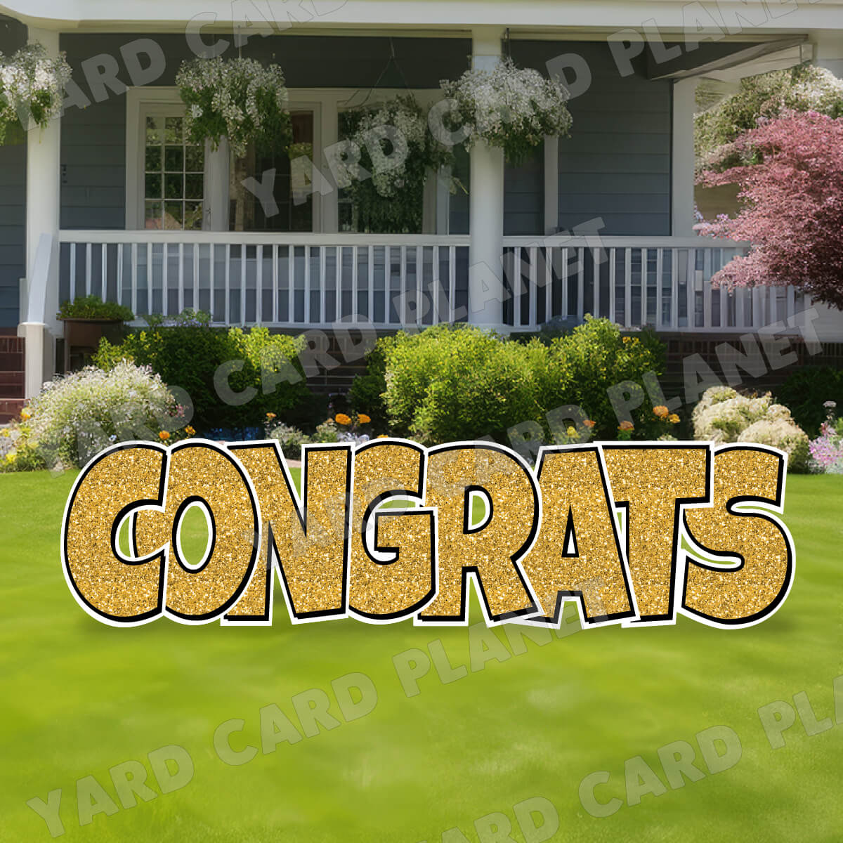 Large 23.5" Congrats Half Sheet Yard Card EZ Quick Sets in Luckiest Guy Font in Glitter Pattern - (Available in Multiple Colors)