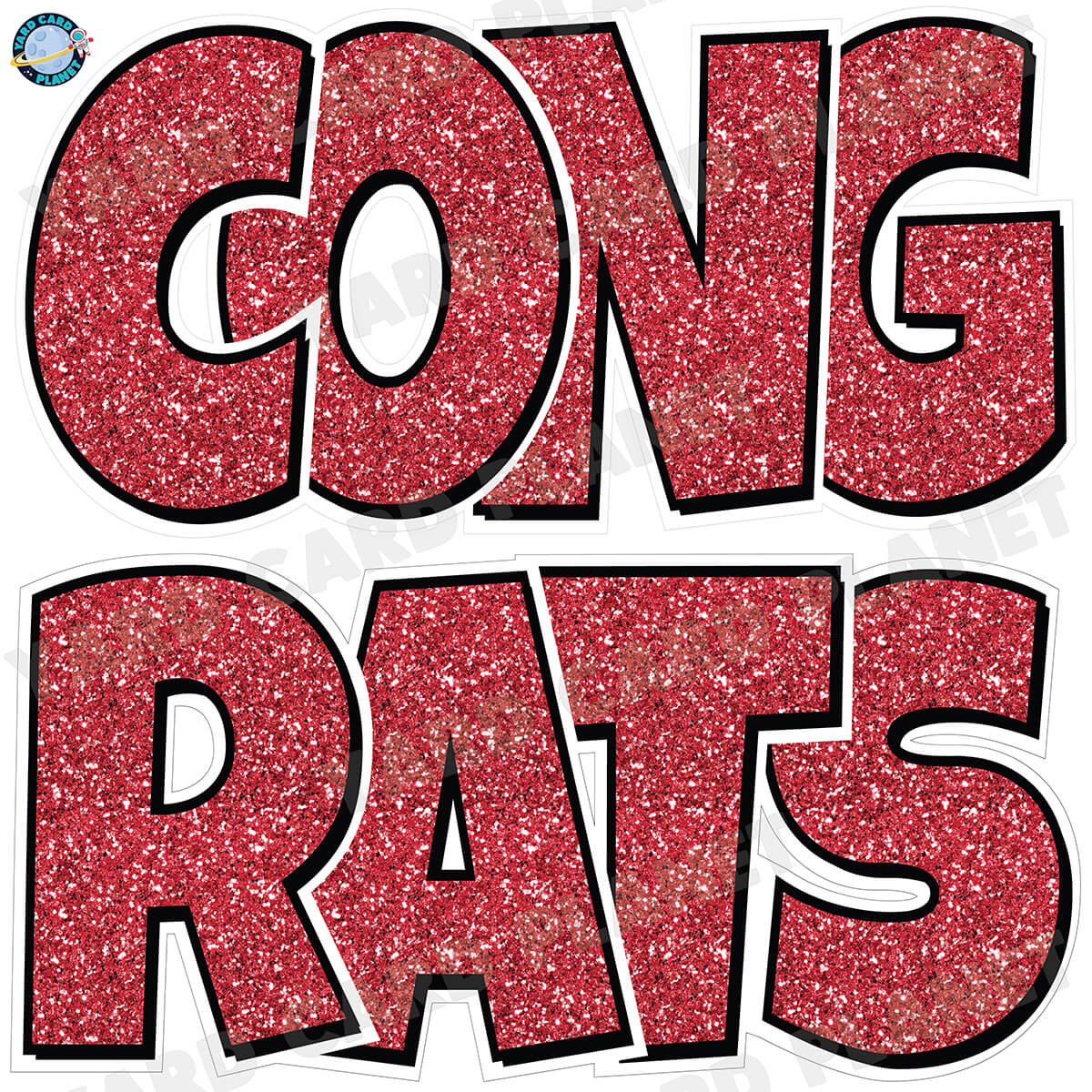 Large 23.5" Congrats Half Sheet Yard Card EZ Quick Sets in Luckiest Guy Font in Glitter Pattern - (Available in Multiple Colors)