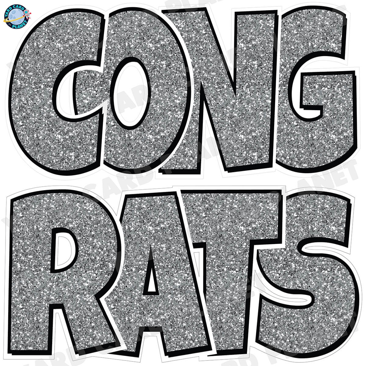 Large 23.5" Congrats Half Sheet Yard Card EZ Quick Sets in Luckiest Guy Font in Glitter Pattern - (Available in Multiple Colors)