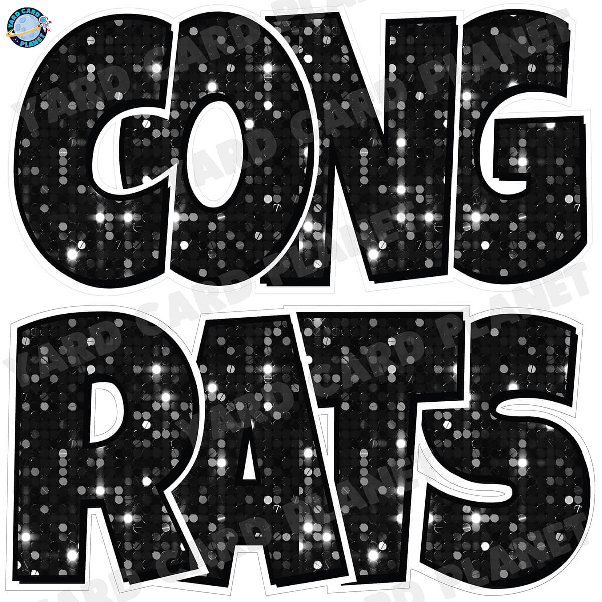 Large 23.5" Congrats Half Sheet Yard Card EZ Quick Sets in Luckiest Guy Font in Sequin Pattern - (Available in Multiple Colors)