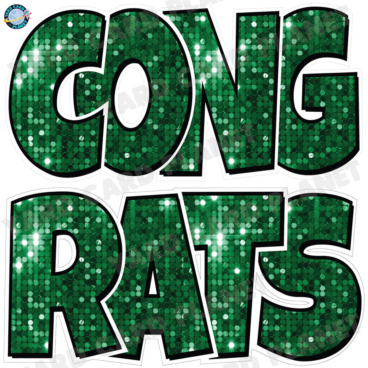 Large 23.5" Congrats Half Sheet Yard Card EZ Quick Sets in Luckiest Guy Font in Sequin Pattern - (Available in Multiple Colors)
