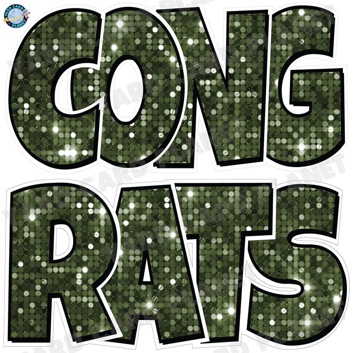 Large 23.5" Congrats Half Sheet Yard Card EZ Quick Sets in Luckiest Guy Font in Sequin Pattern - (Available in Multiple Colors)