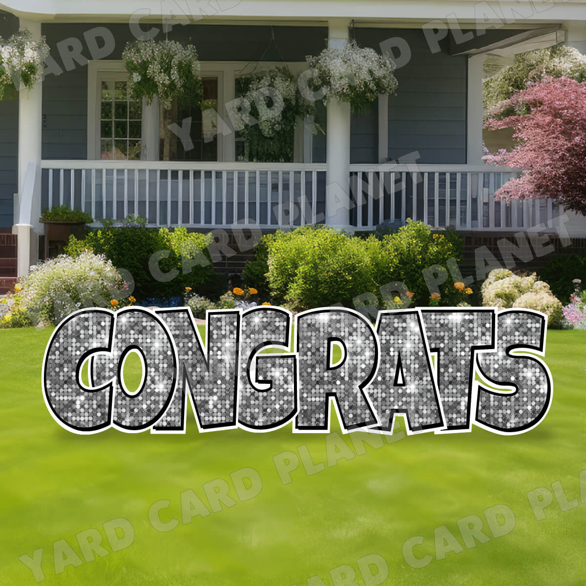 Large 23.5" Congrats Half Sheet Yard Card EZ Quick Sets in Luckiest Guy Font in Sequin Pattern - (Available in Multiple Colors)