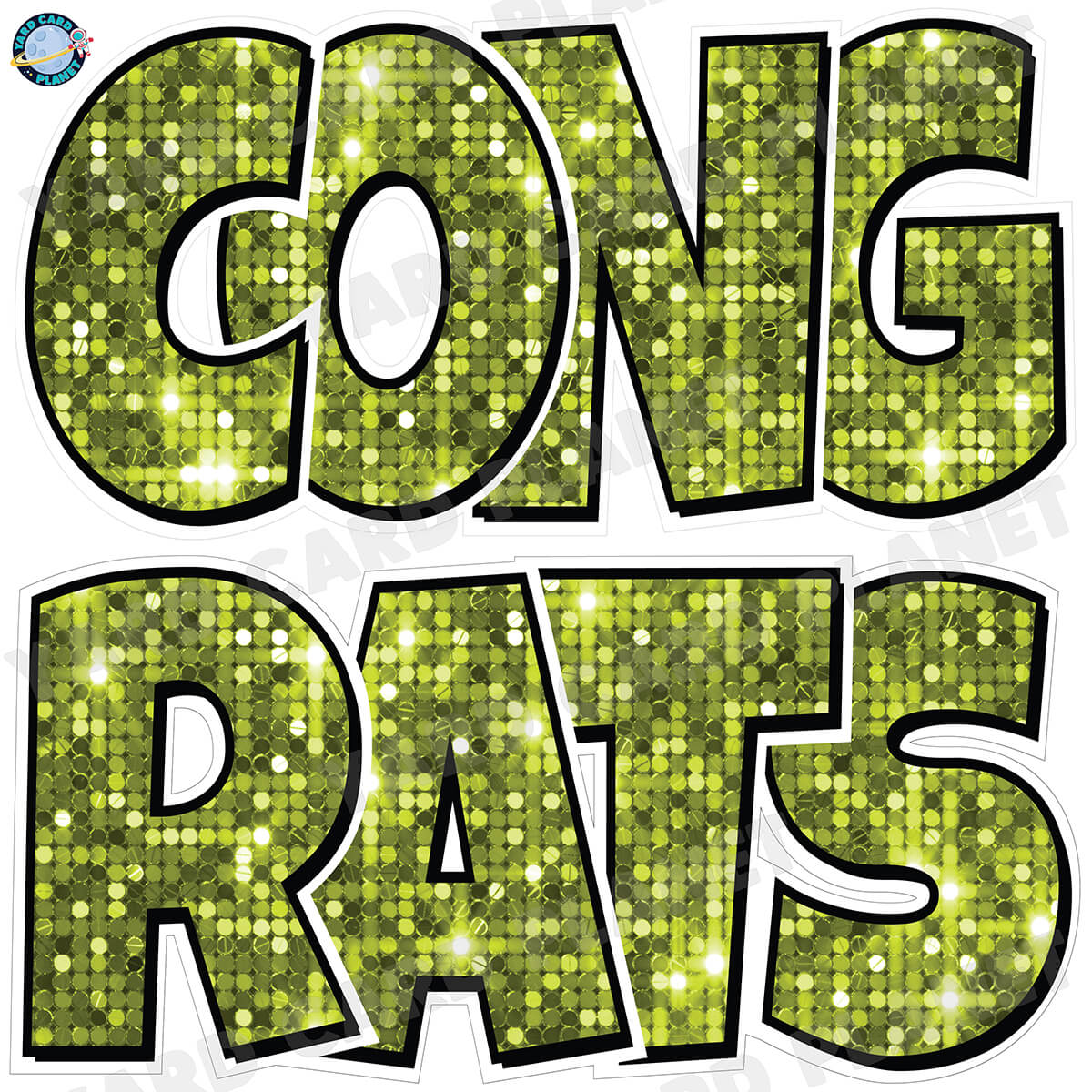 Large 23.5" Congrats Half Sheet Yard Card EZ Quick Sets in Luckiest Guy Font in Sequin Pattern - (Available in Multiple Colors)