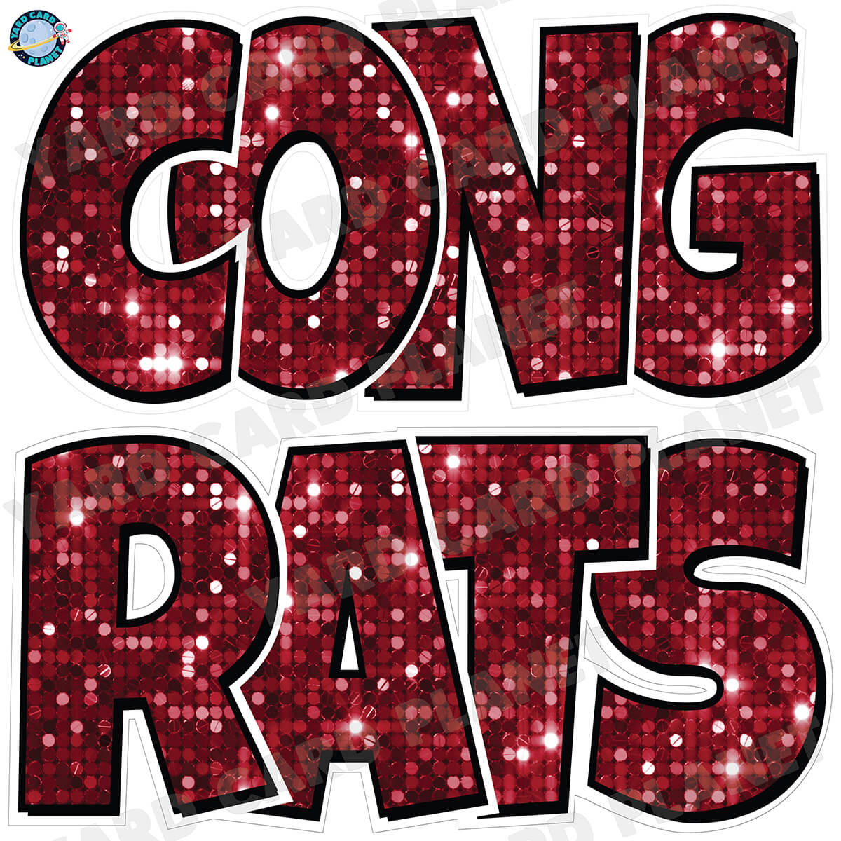 Large 23.5" Congrats Half Sheet Yard Card EZ Quick Sets in Luckiest Guy Font in Sequin Pattern - (Available in Multiple Colors)