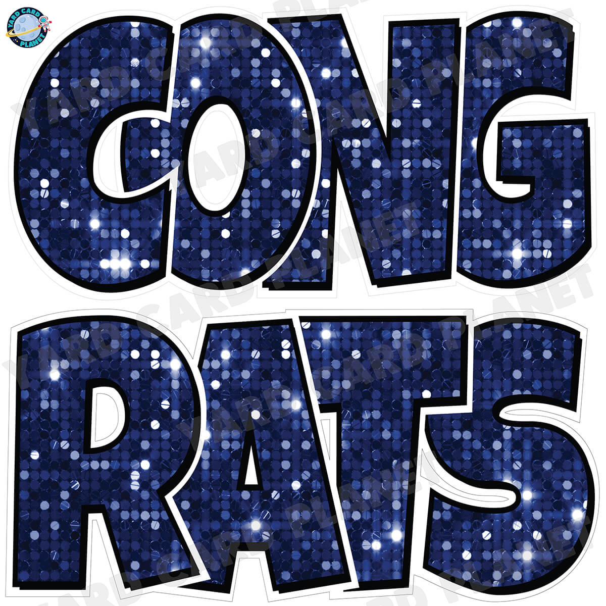 Large 23.5" Congrats Half Sheet Yard Card EZ Quick Sets in Luckiest Guy Font in Sequin Pattern - (Available in Multiple Colors)