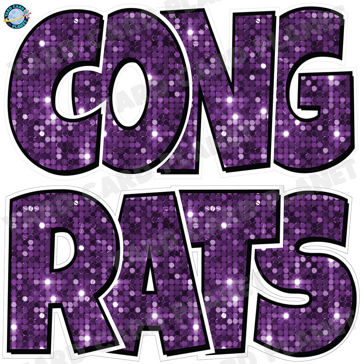 Large 23.5" Congrats Half Sheet Yard Card EZ Quick Sets in Luckiest Guy Font in Sequin Pattern - (Available in Multiple Colors)