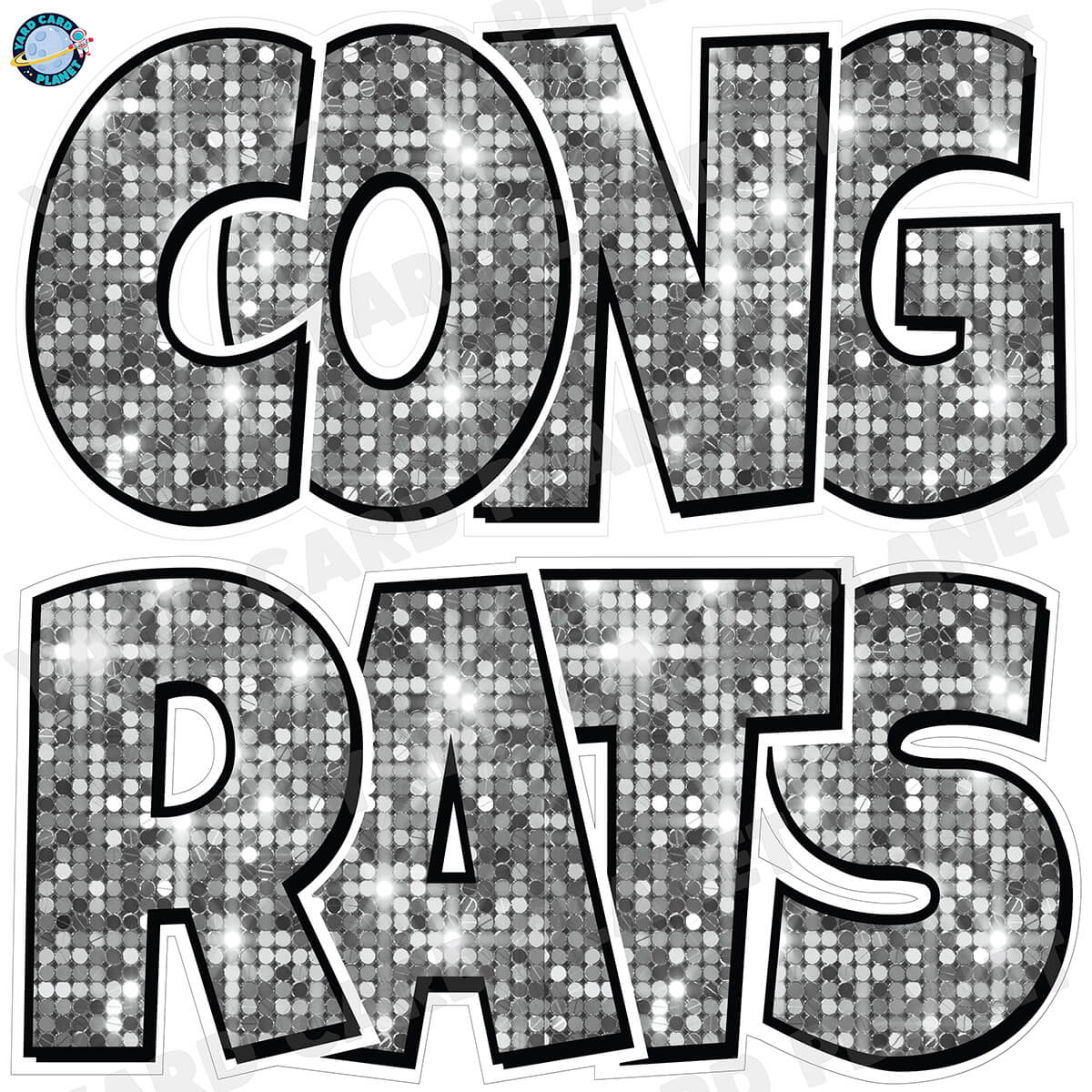 Large 23.5" Congrats Half Sheet Yard Card EZ Quick Sets in Luckiest Guy Font in Sequin Pattern - (Available in Multiple Colors)