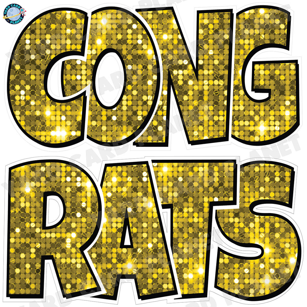 Large 23.5" Congrats Half Sheet Yard Card EZ Quick Sets in Luckiest Guy Font in Sequin Pattern - (Available in Multiple Colors)