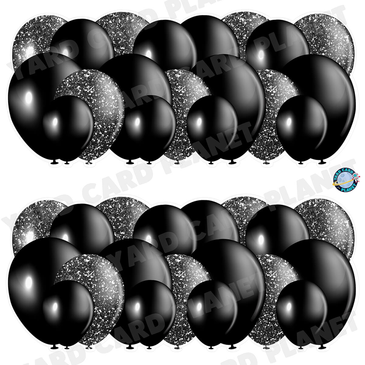 Black Solid and Glitter Pattern Balloon Panels Half Sheet Yard Card Set