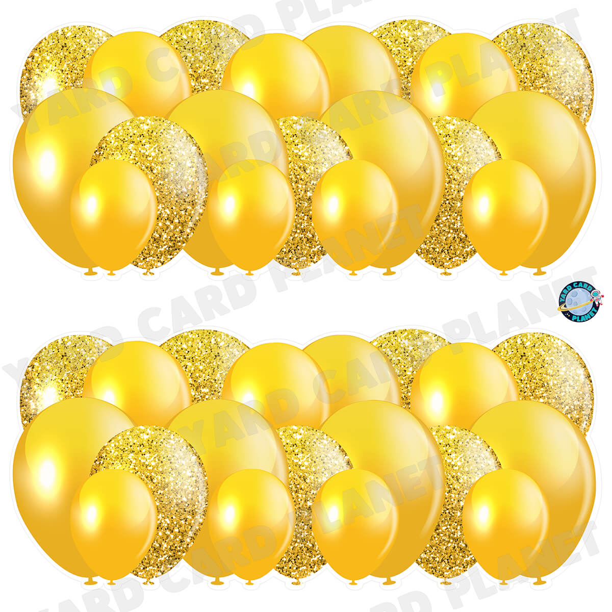 Gold Solid and Glitter Pattern Balloon Panels Half Sheet Yard Card Set