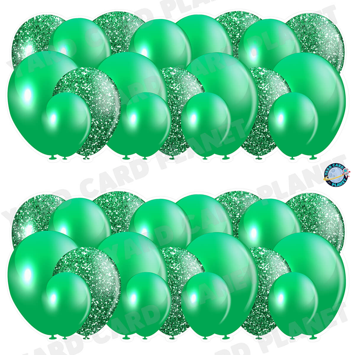 Green Solid and Glitter Pattern Balloon Panels Half Sheet Yard Card Set