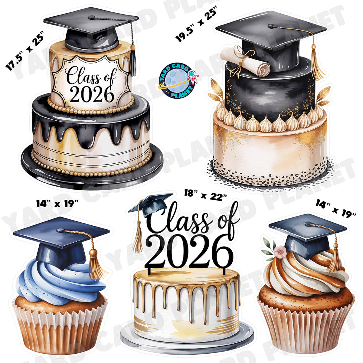 Graduation Cakes Half Sheet Yard Card Flair Set
