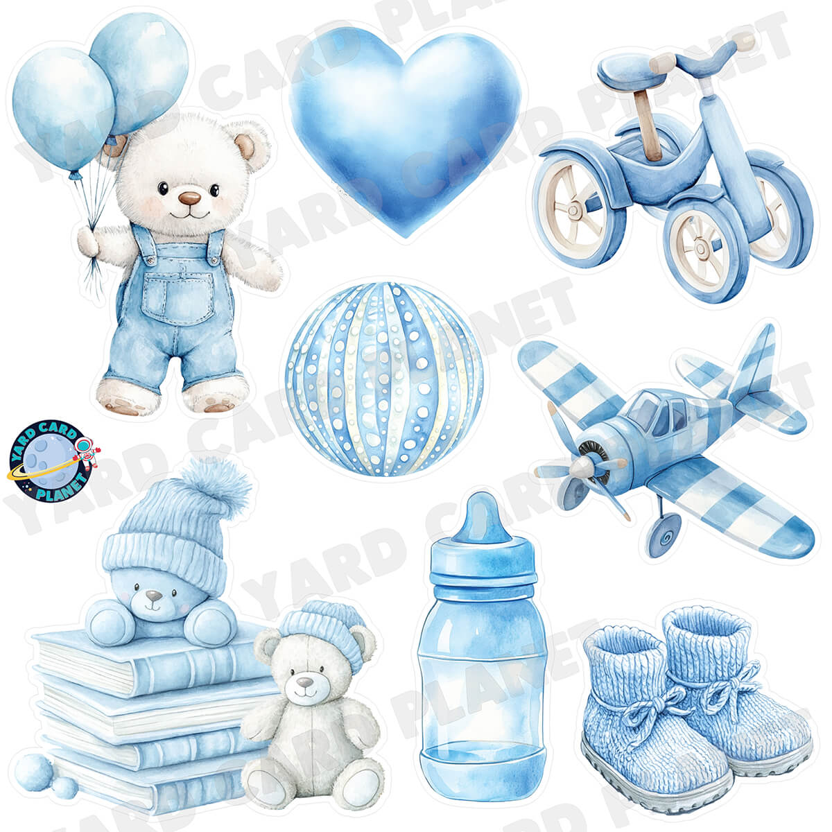 Soft Watercolor Baby Boy Half Sheet Yard Card Flair Set