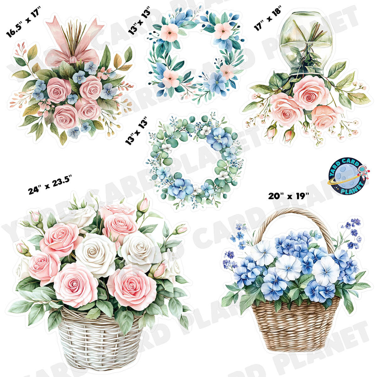 Watercolor Floral Arrangements Half Sheet Yard Card Flair Set