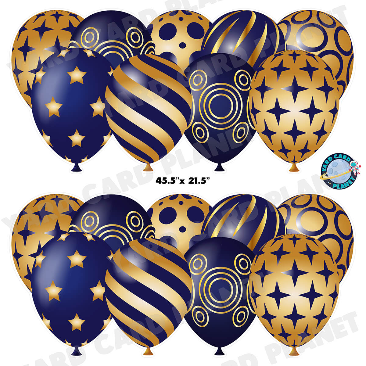 Navy Blue and Gold Elegant Metallic Balloons EZ Quick Panels Half Sheet Yard Card Set