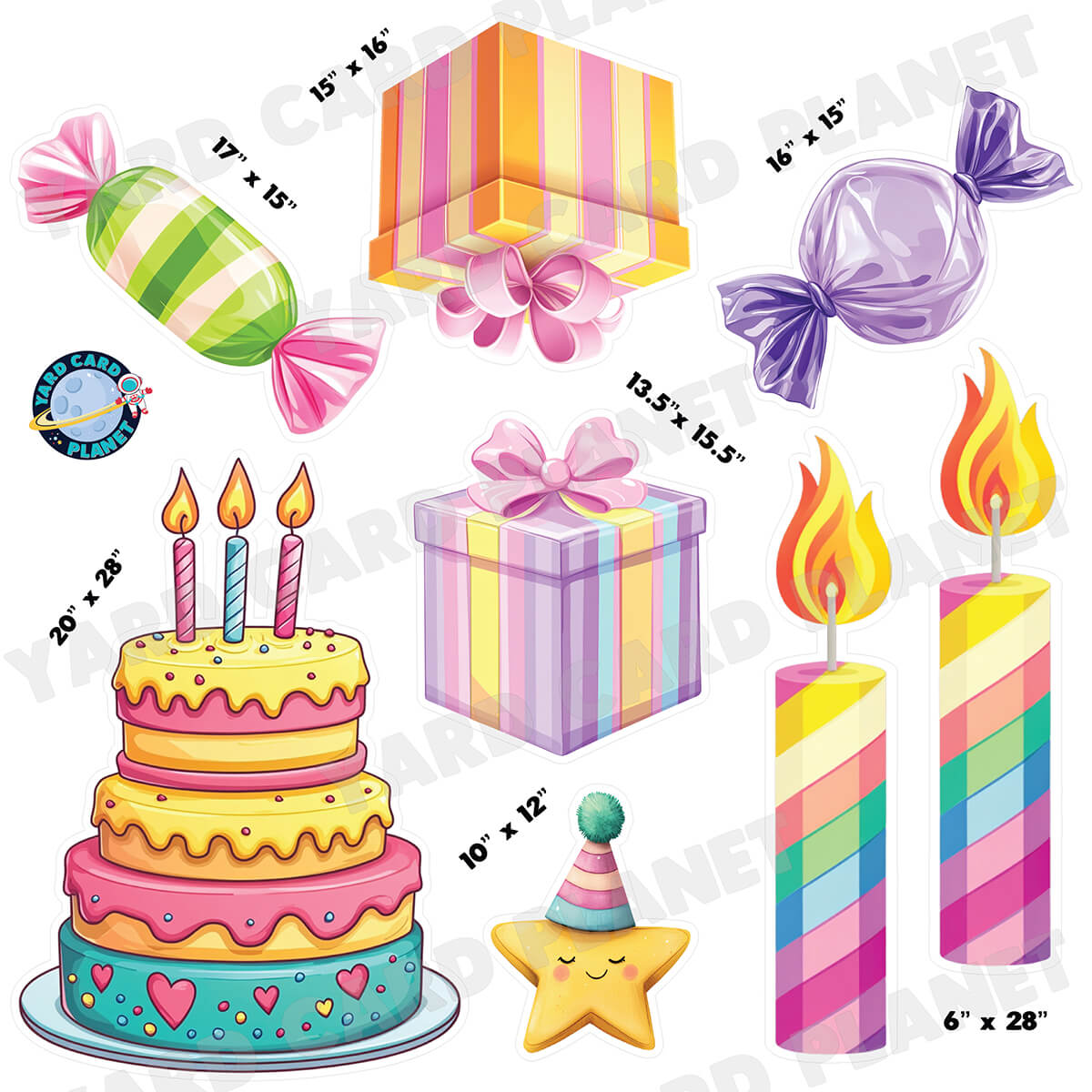 Cute Girly Birthday Essentials Yard Card Flair Set