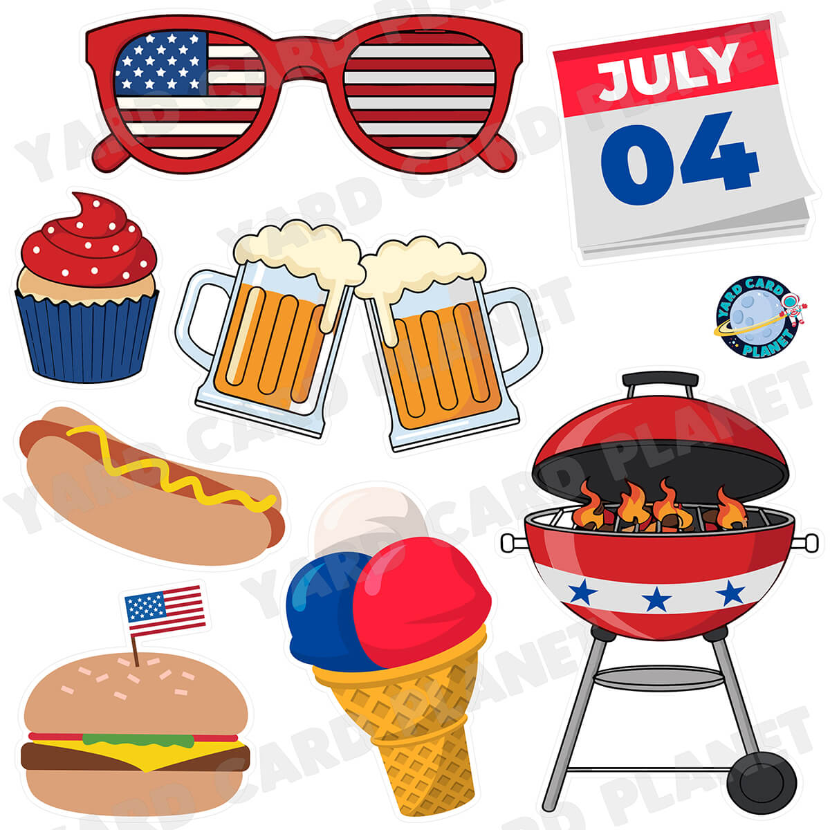 4th of July Independence Day BBQ Half Sheet Yard Card Flair Set
