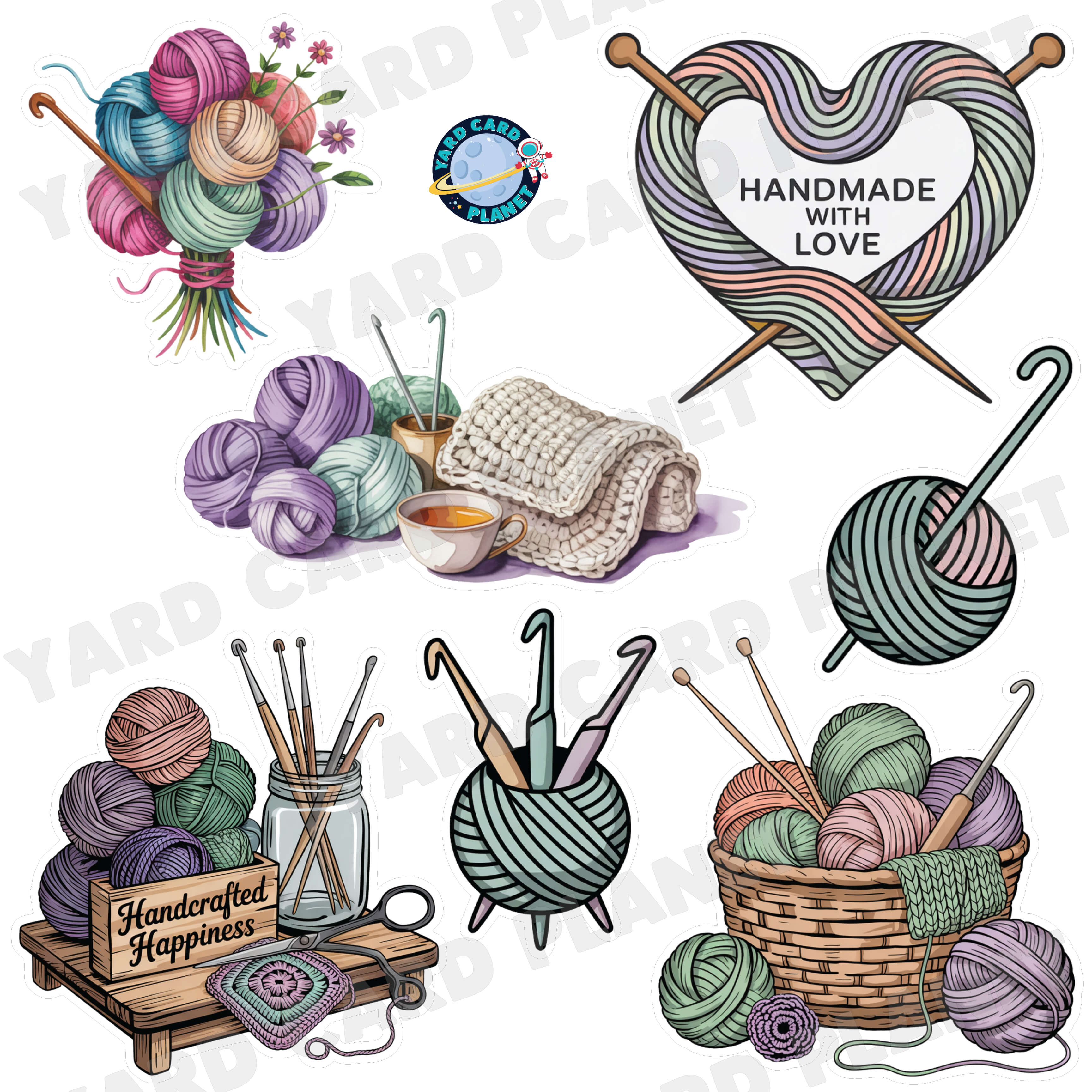 Yarn and Knitting Half Sheet Yard Card Flair Set