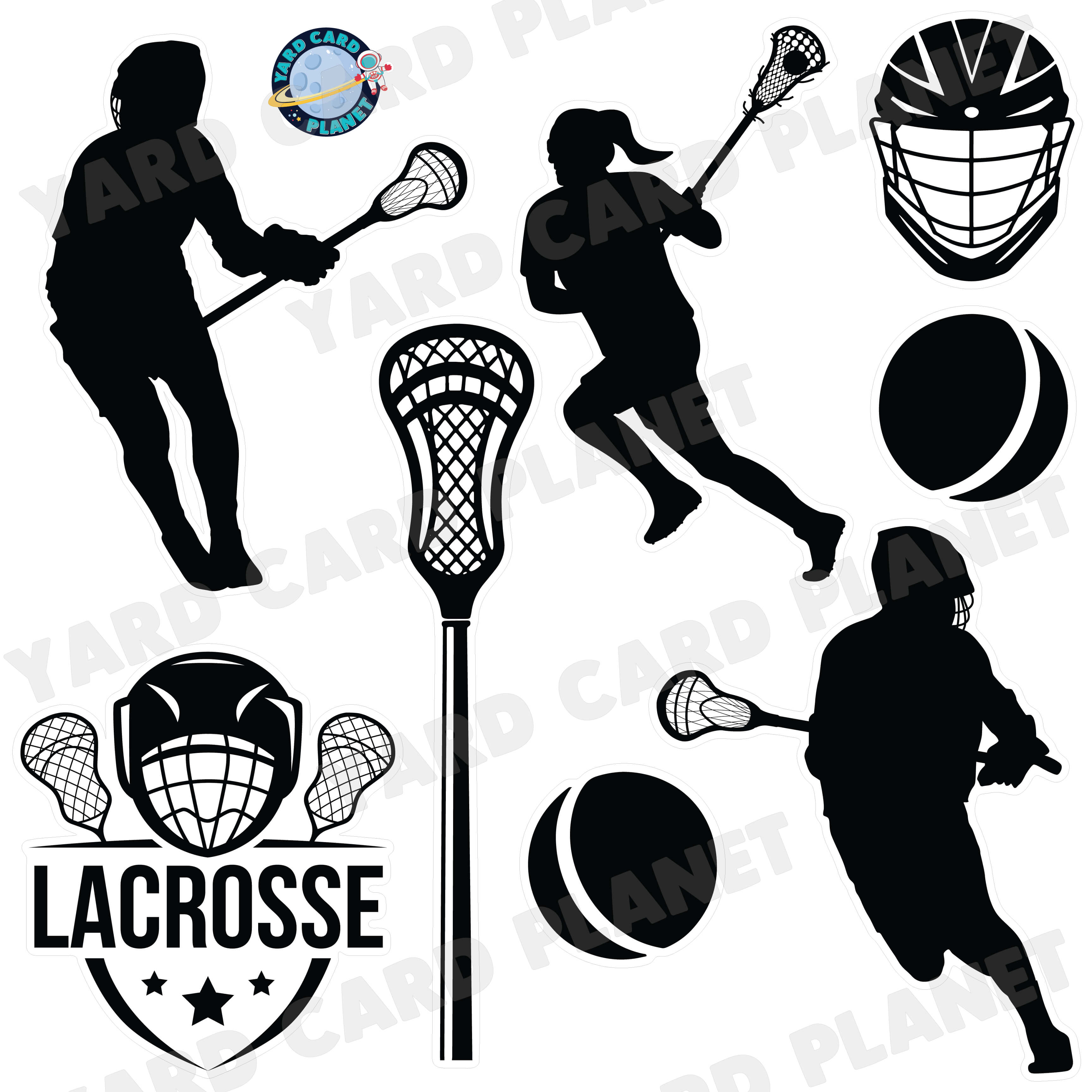 Lacrosse Silhouette Half Sheet Yard Card Flair Set