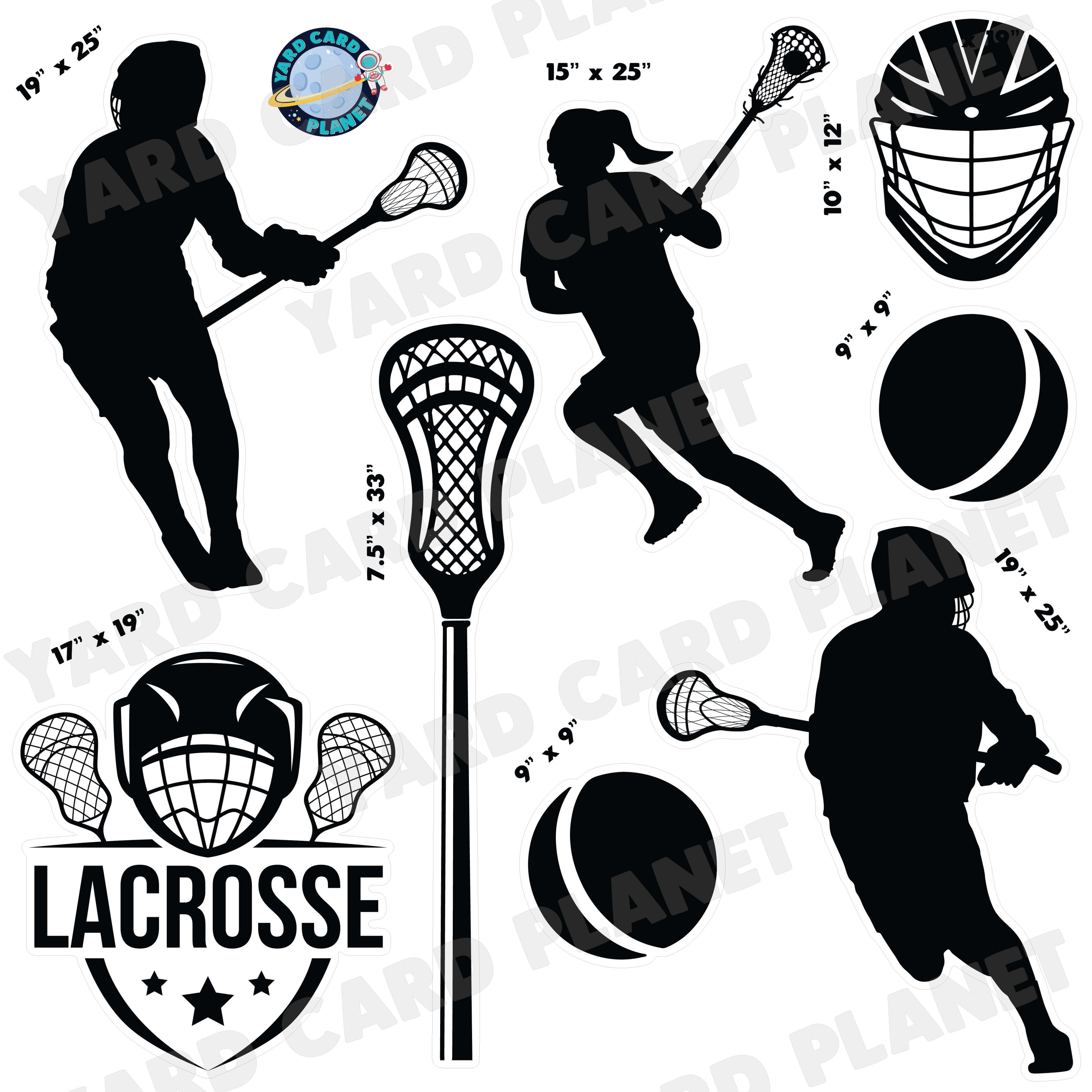 Lacrosse Silhouette Half Sheet Yard Card Flair Set