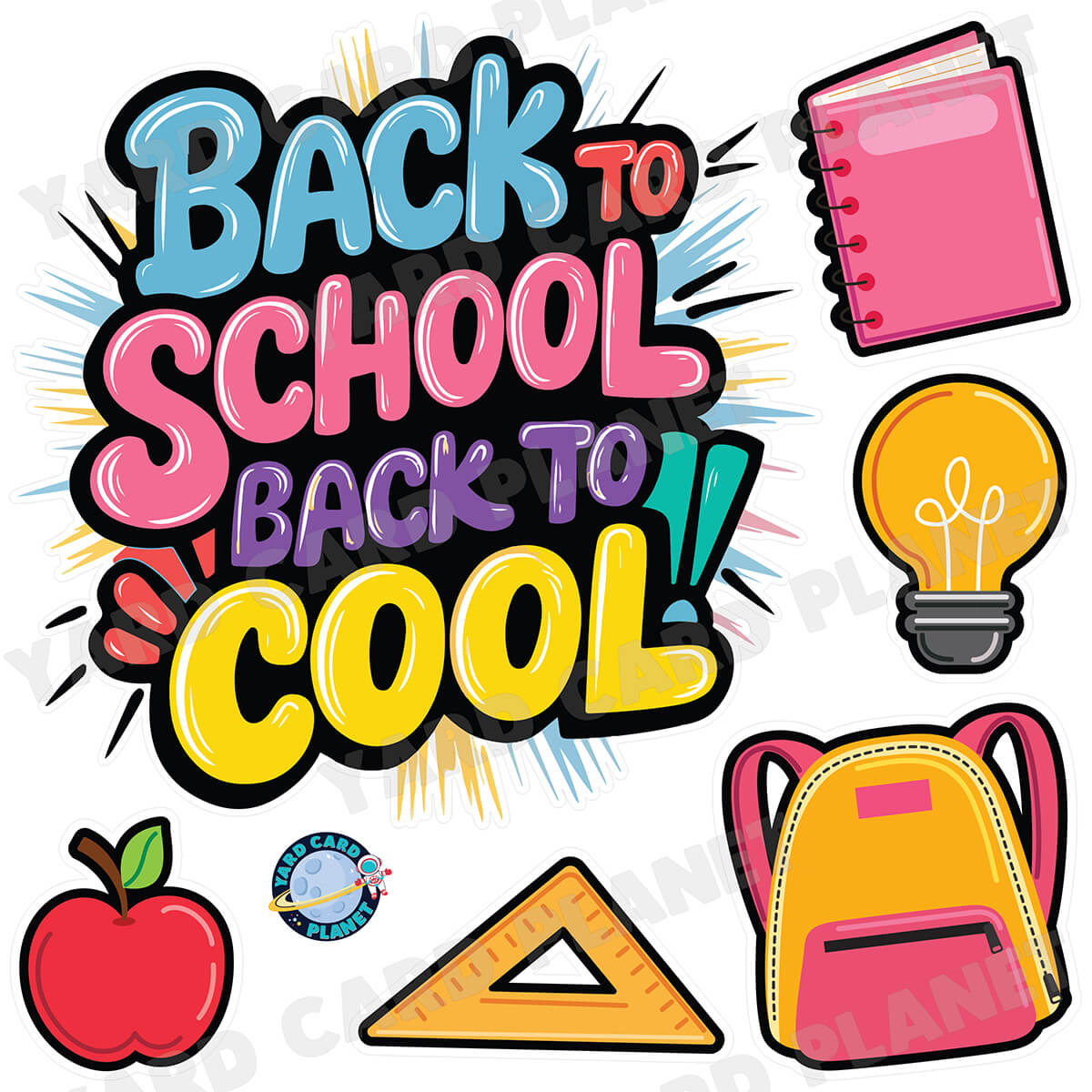 Back To Cool School EZ Quick Sign and Half Sheet Yard Card Flair Set