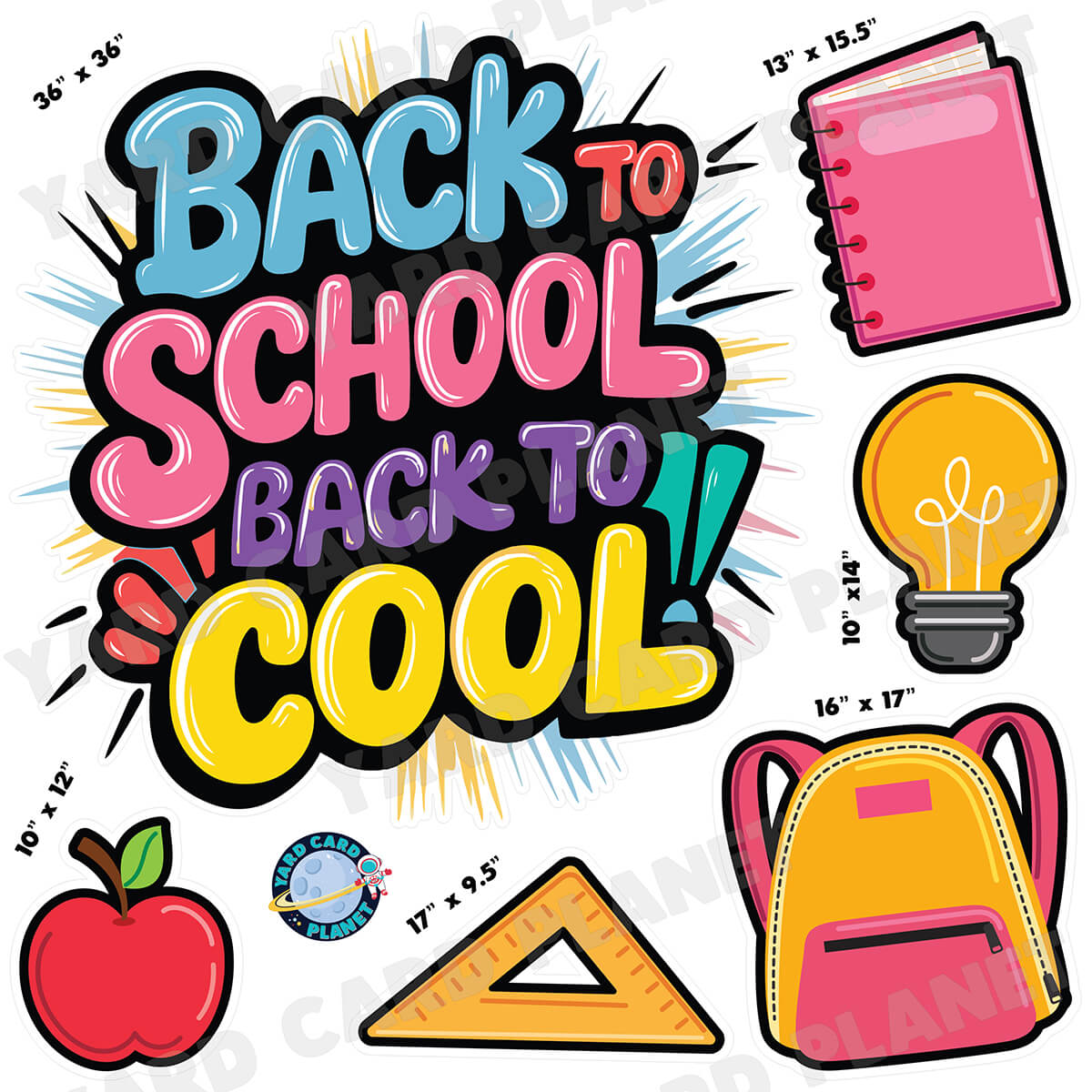 Back To Cool School EZ Quick Sign and Half Sheet Yard Card Flair Set