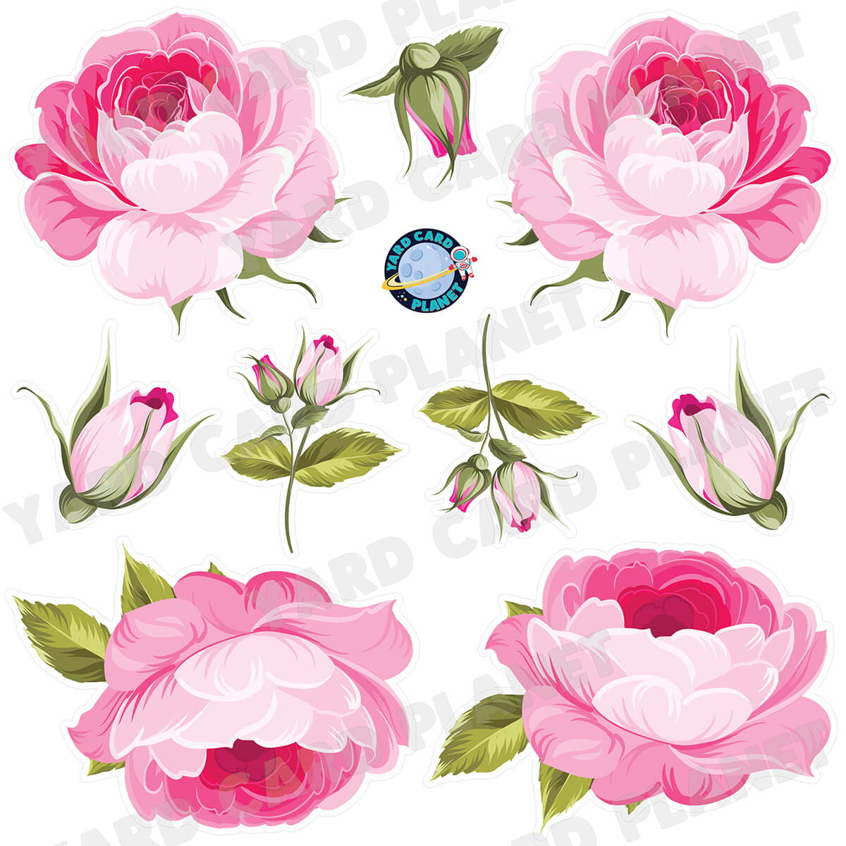 Elegant Pink Roses Half Sheet Yard Card Flair Set