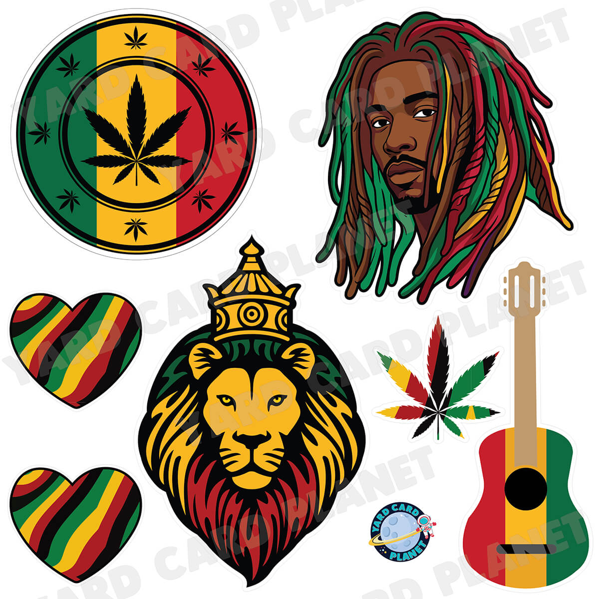 Jamaican Rastafarian Half Sheet Yard Card Flair Set