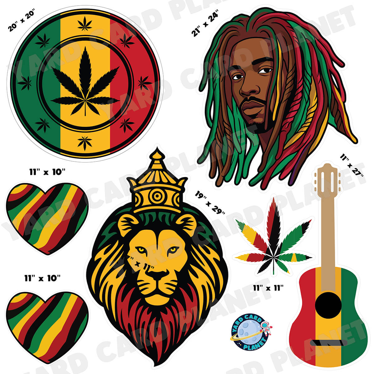 Jamaican Rastafarian Half Sheet Yard Card Flair Set