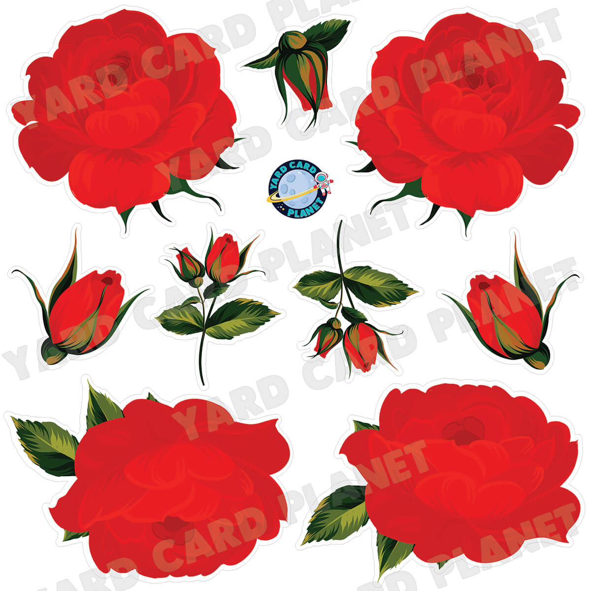 Elegant Red Roses Half Sheet Yard Card Flair Set