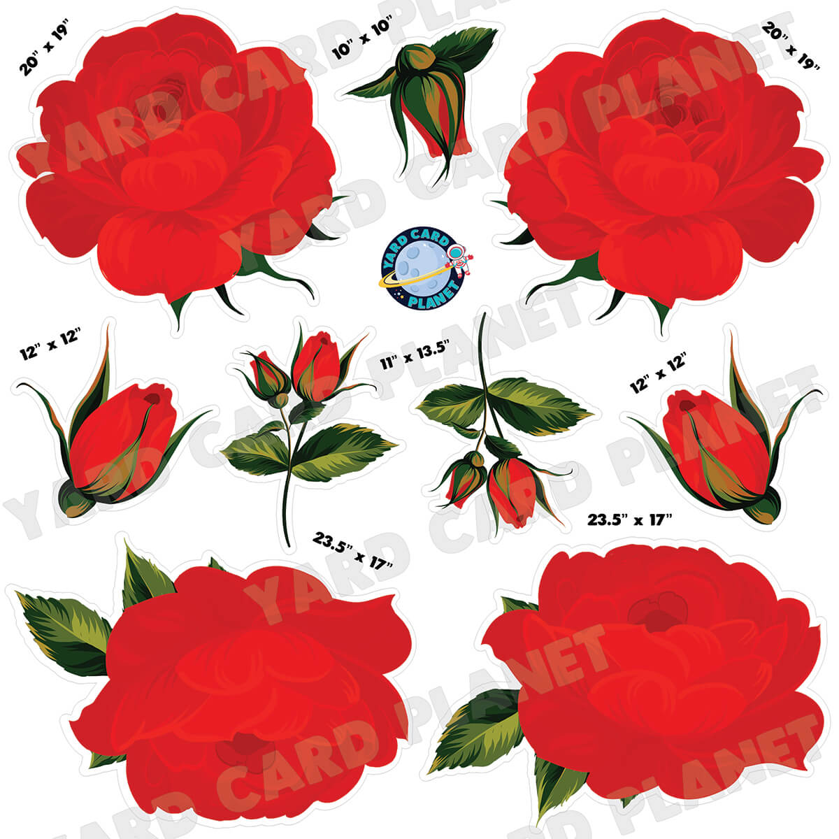Elegant Red Roses Half Sheet Yard Card Flair Set