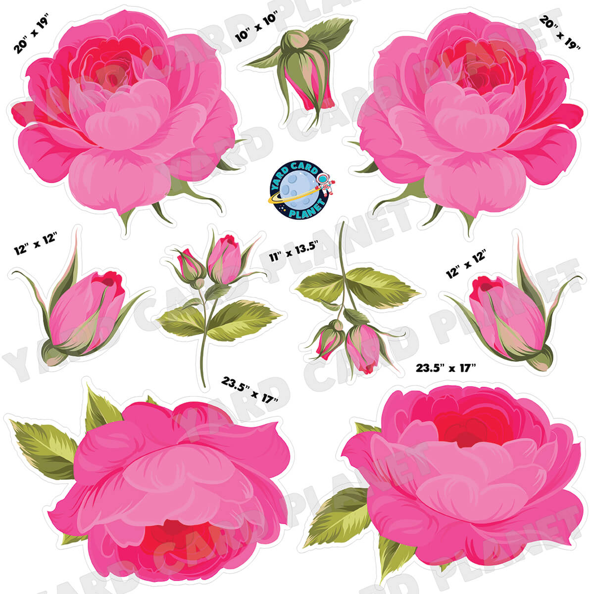 Elegant Hot Pink Roses Half Sheet Yard Card Flair Set