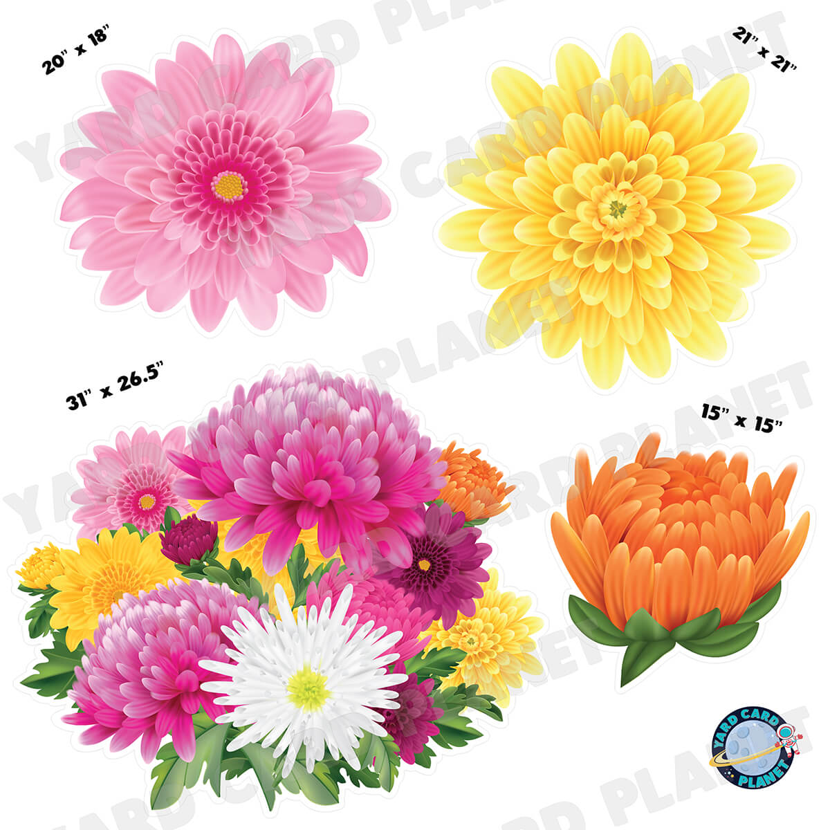 Colorful Chrysanthemum Flowers Half Sheet Yard Card Flair Set