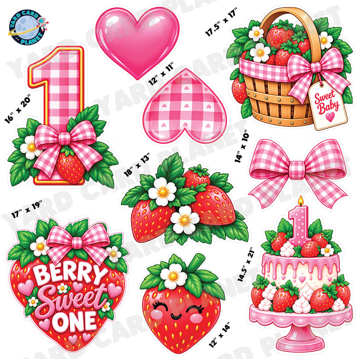 Berry First Birthday Half Sheet Yard Card Flair Set