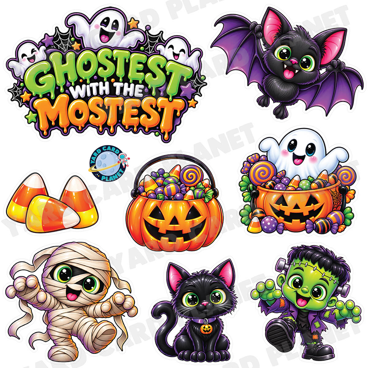 Ghostest With The Mostest Halloween Half Sheet Yard Card Flair Set