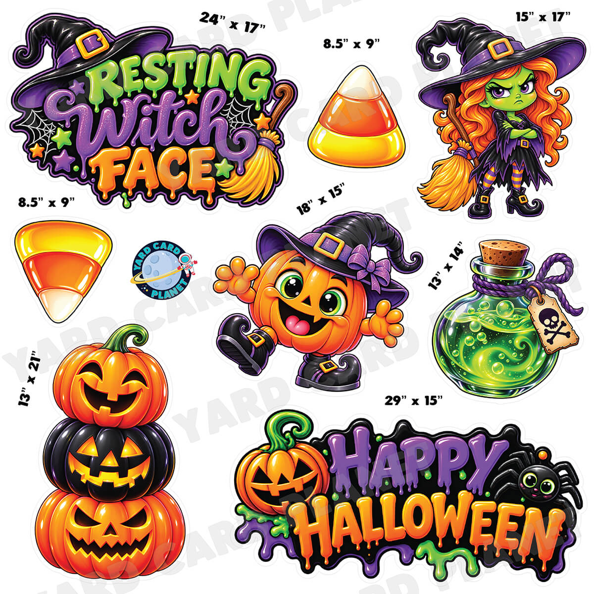 Resting Witch Face Halloween Half Sheet Yard Card Flair Set