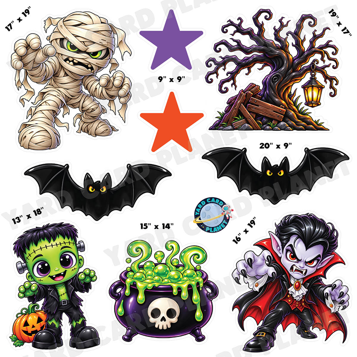 Spooky Halloween Characters Half Sheet Yard Card Flair Set
