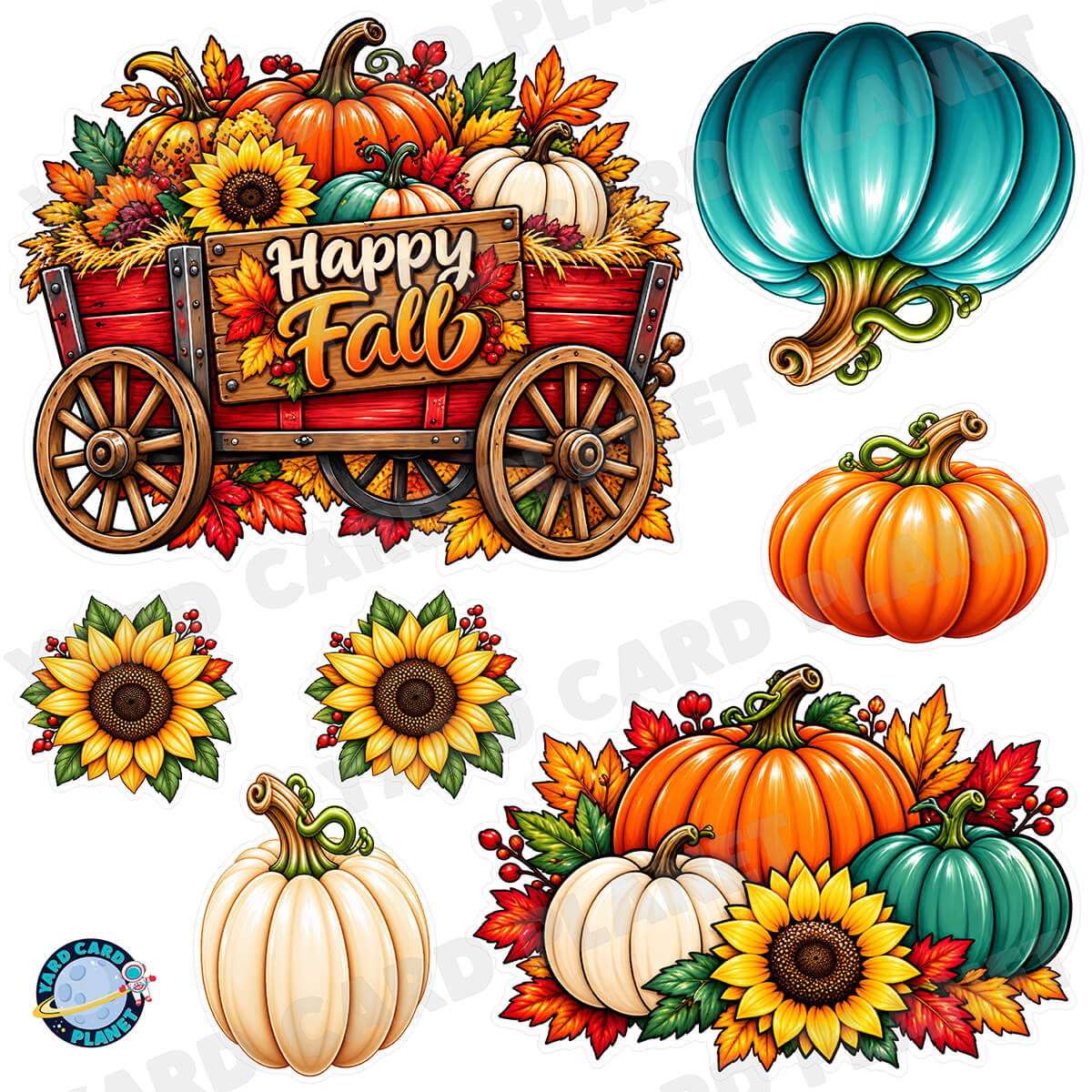 Happy Fall Hayride Half Sheet Yard Card Flair Set