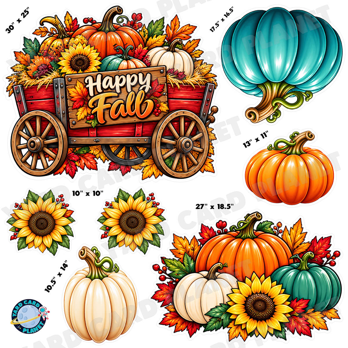 Happy Fall Hayride Half Sheet Yard Card Flair Set