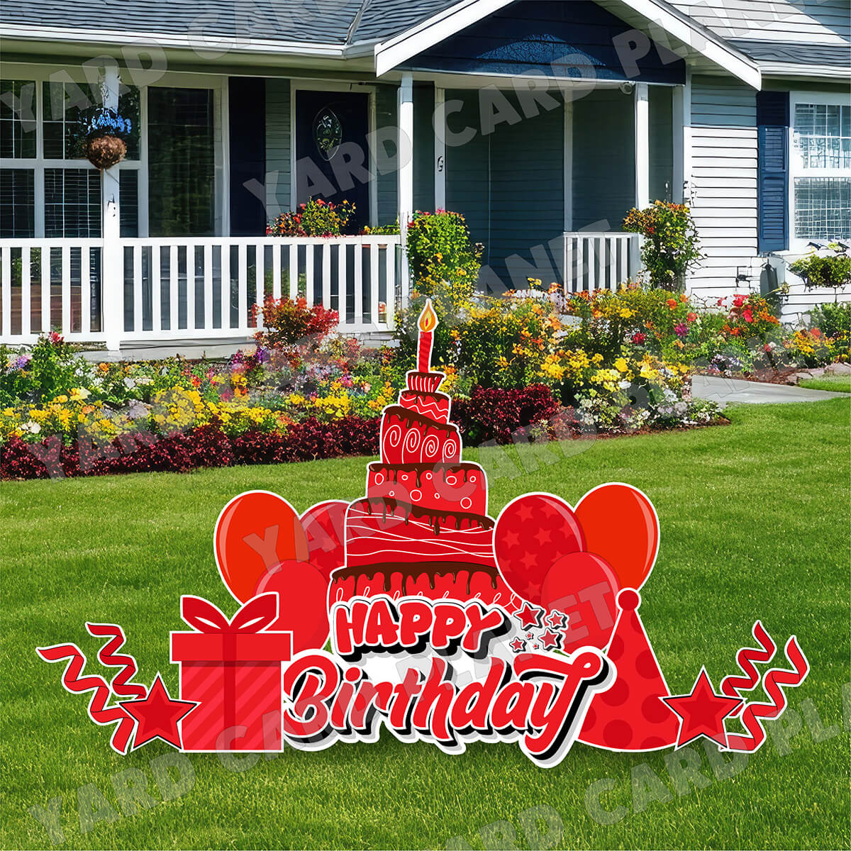 Red Happy Birthday EZ Quick Sign and Birthday Essentials Yard Card Flair Set