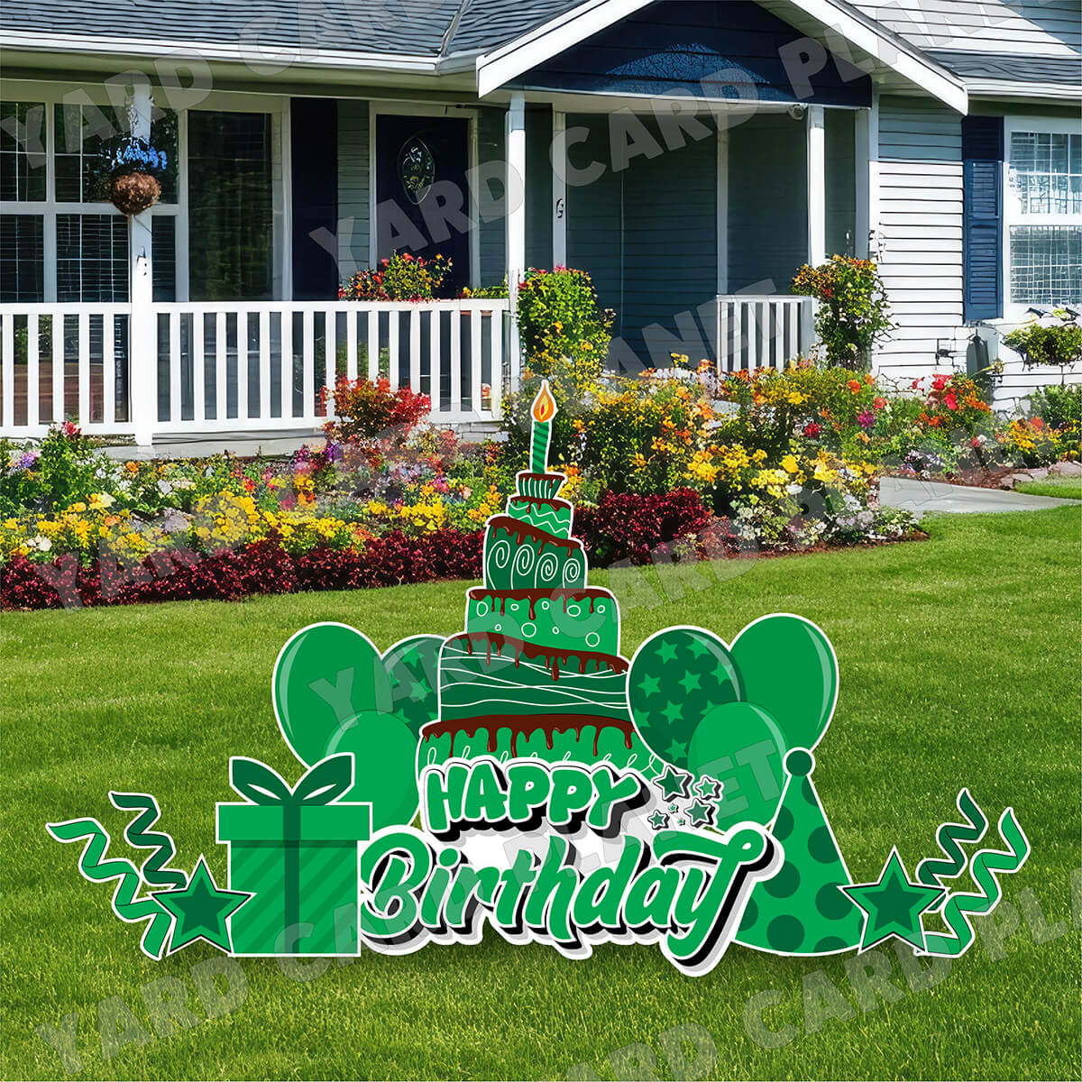 Green Happy Birthday EZ Quick Sign and Birthday Essentials Yard Card Flair Set