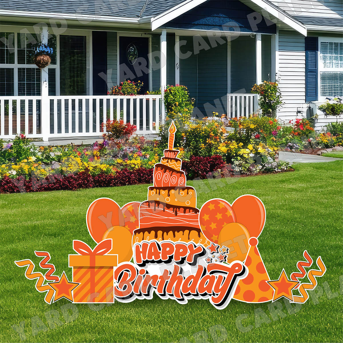 Orange Happy Birthday EZ Quick Sign and Birthday Essentials Yard Card Flair Set