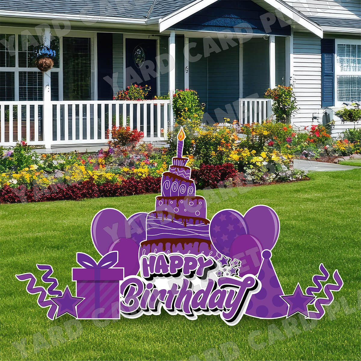 Purple Happy Birthday EZ Quick Sign and Birthday Essentials Yard Card Flair Set