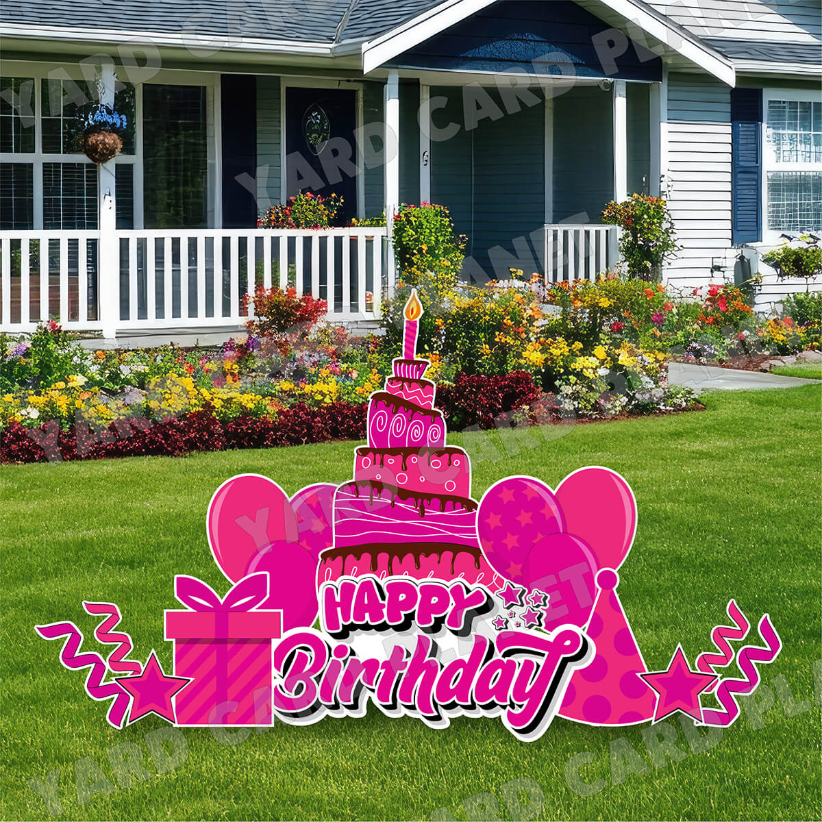 Hot Pink Happy Birthday EZ Quick Sign and Birthday Essentials Yard Card Flair Set
