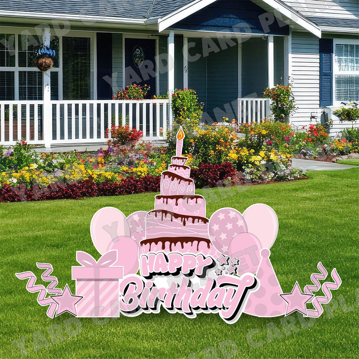 Light Pink Happy Birthday EZ Quick Sign and Birthday Essentials Yard Card Flair Set